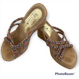 Super cute Sbicca retro looking platform multicolor rope wedges size 8